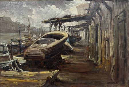 Quadro di R. Smurti Molo mediceo di Livorno - olio tavola 